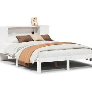 Bed met boekenkast zonder matras grenenhout wit 160×200 cm