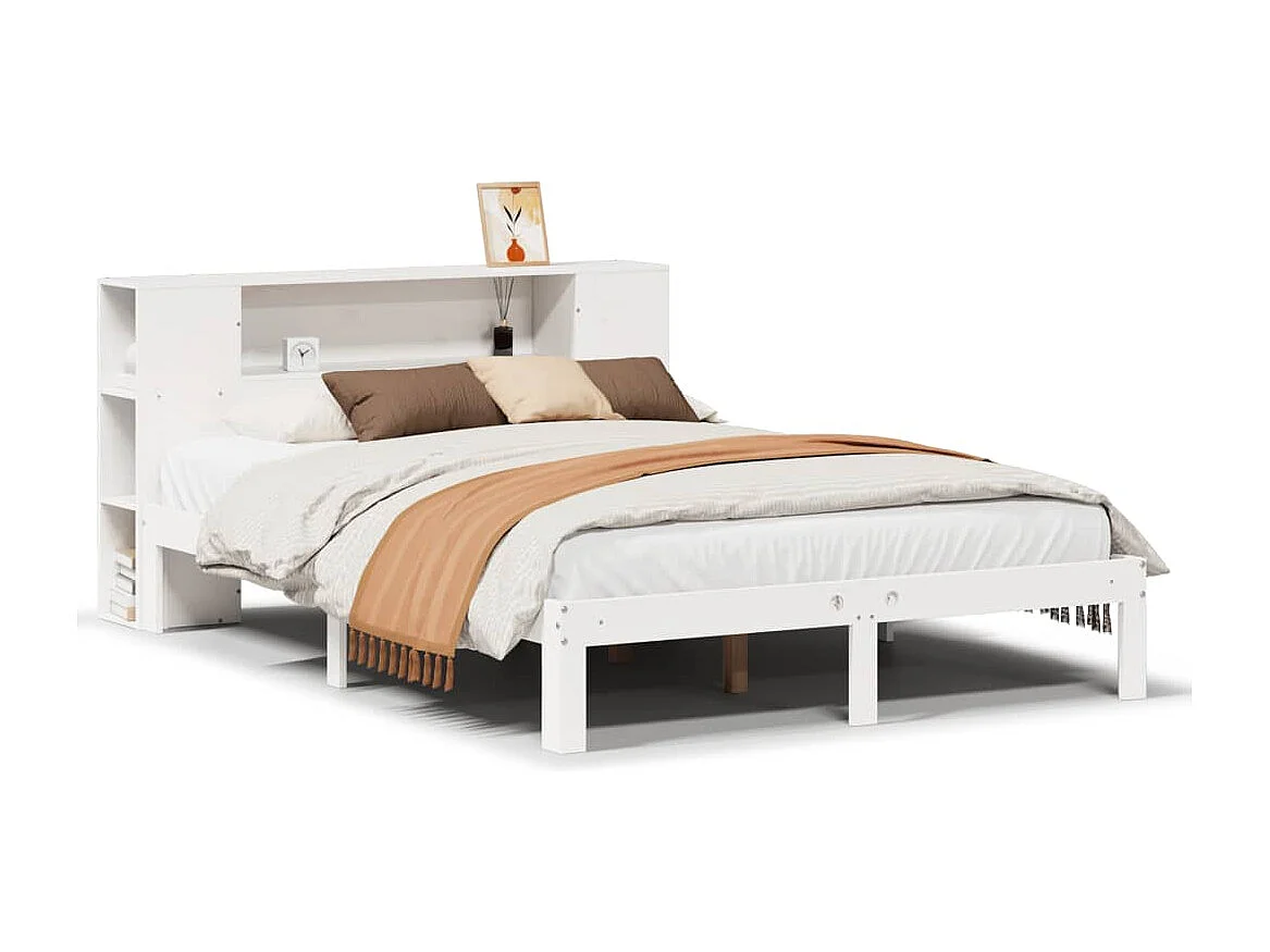 Bed met boekenkast zonder matras grenenhout wit 160x200 cm