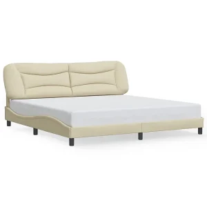 Bedframe zonder matras "Hvar" stof crèmekleurig 200×200 cm Bedframe zonder matras "Hvar" stof crèmekleurig 200×200 cm