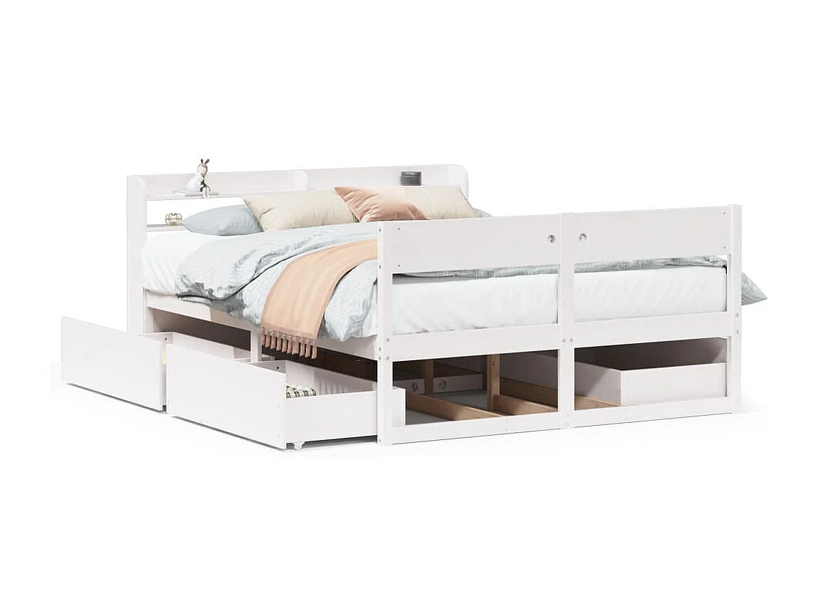 Bedframe zonder matras massief grenenhout wit 140x190 cm