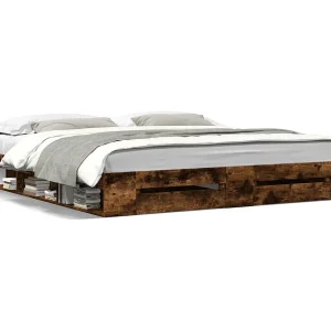 Bedframe met lades bewerkt hout gerookt eikenkleurig 200×200 cm Bedframe met lades bewerkt hout gerookt eikenkleurig 200×200 cm