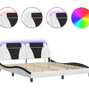 Bedframe "Viana" met LED zonder matras wit en zwart 180×200 cm Bedframe "Viana" met LED zonder matras wit en zwart 180×200 cm
