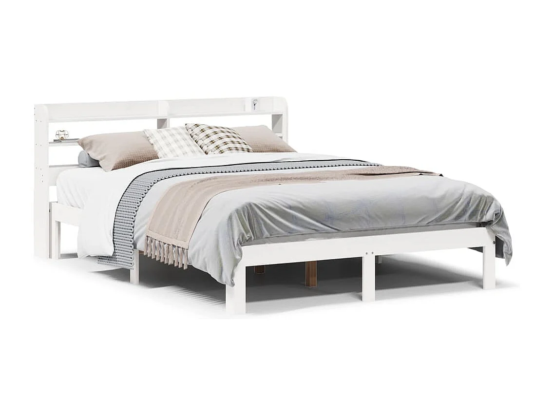 Bedframe met hoofdbord massief grenenhout wit 135x190 cm