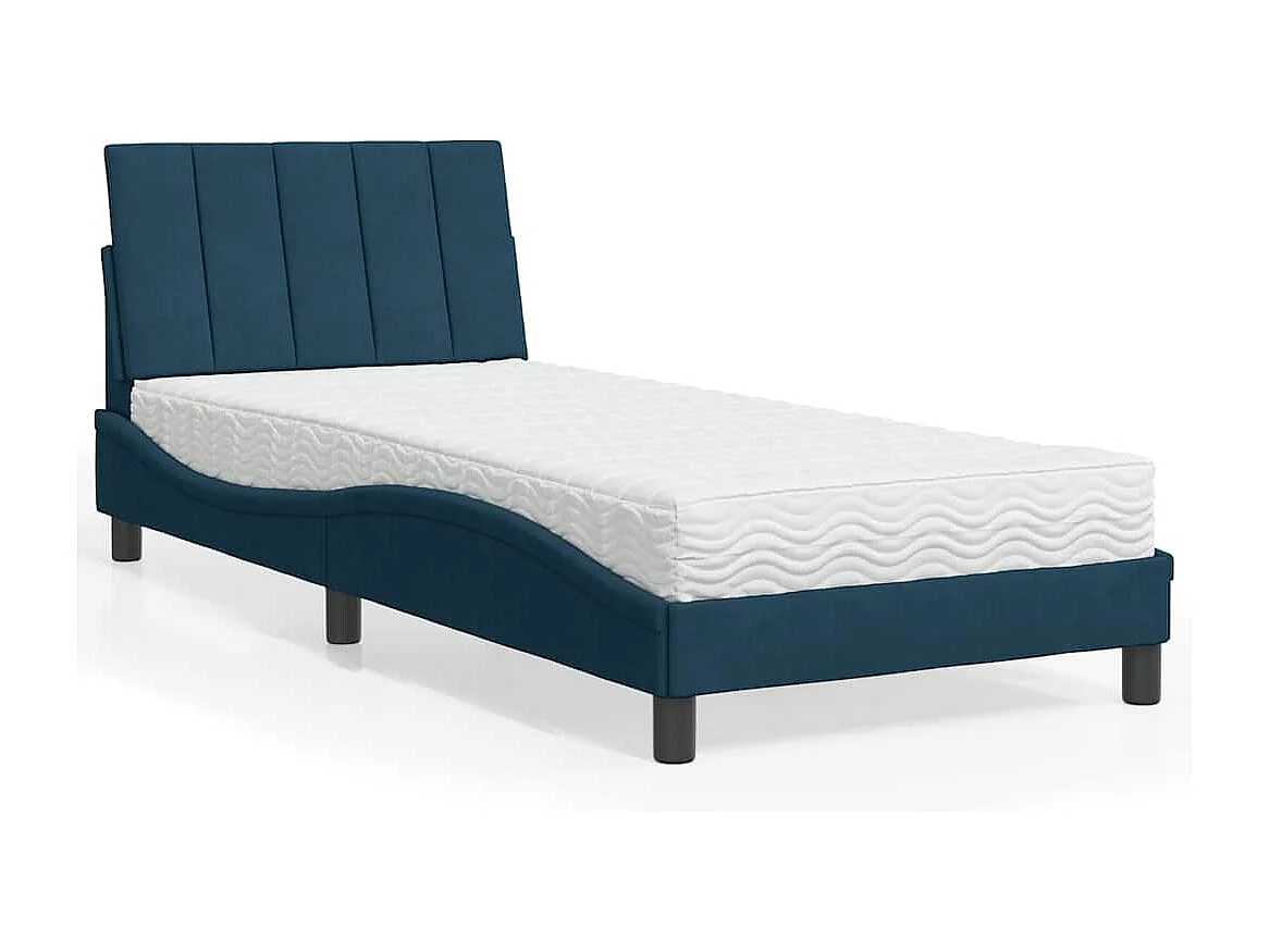 Bed met matras "Hanko" fluweel blauw 80x200 cm