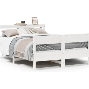 Bedframe zonder matras massief grenenhout wit 150×200 cm