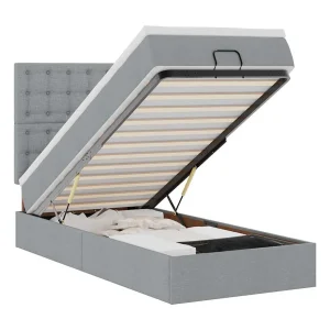 Bed poef met matras en LED's 90×200 cm stof lichtgrijs Bed poef met matras en LED's 90×200 cm stof lichtgrijs