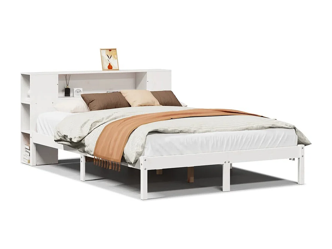 Bed met boekenkast zonder matras grenenhout wit 140x190 cm