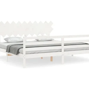 Bedframe met hoofdbord massief hout wit 200×200 cm
