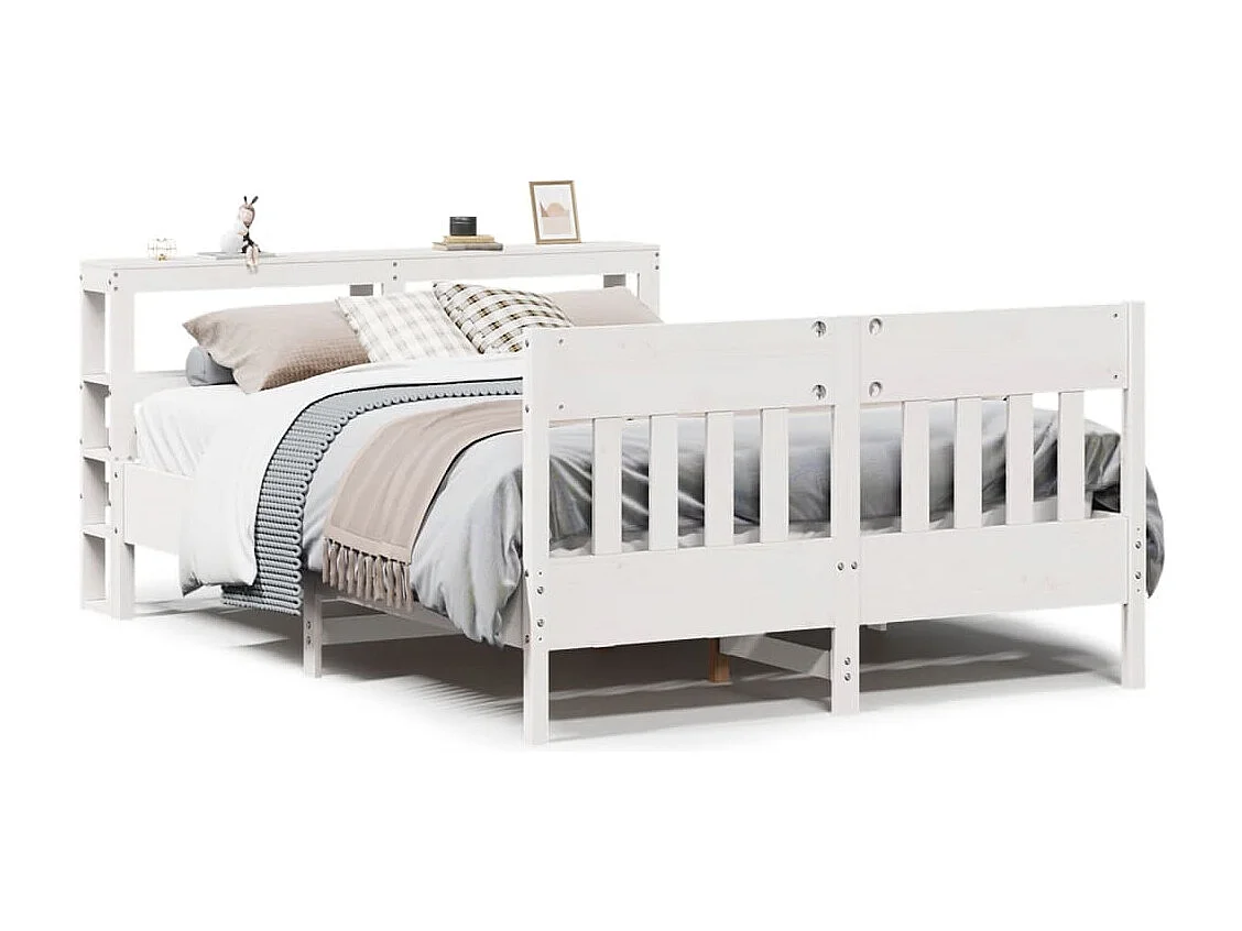 Bedframe zonder matras massief grenenhout wit 140x190 cm
