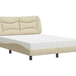 Bed met matras "Hvar" stof crèmekleurig 140×190 cm Bed met matras "Hvar" stof crèmekleurig 140×190 cm