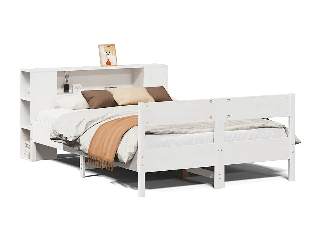 Bed met boekenkast zonder matras grenenhout wit 140x190 cm