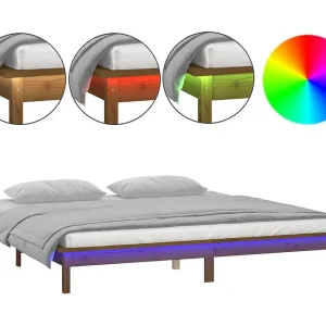 Bedframe LED massief hout honingbruin 160×200 cm Bedframe LED massief hout honingbruin 160×200 cm
