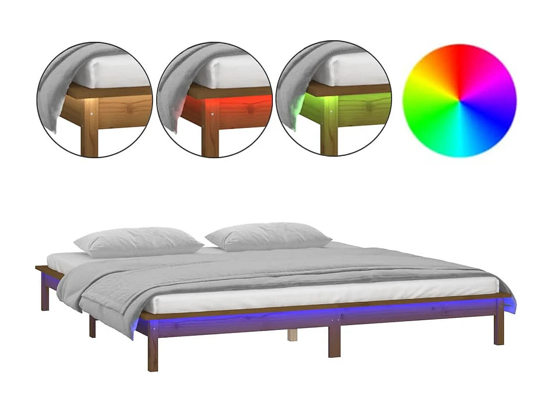 Bedframe LED massief hout honingbruin 160x200 cm