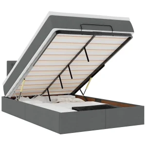 Bed poef met matras en LED's 120×200 cm stof donkergrijs Bed poef met matras en LED's 120×200 cm stof donkergrijs