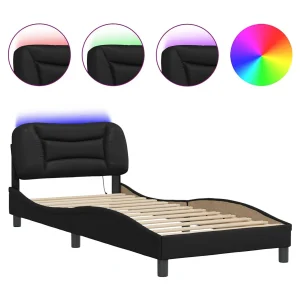 Bedframe met LED zonder matras "Hvar" zwart 90×190 cm Bedframe met LED zonder matras "Hvar" zwart 90×190 cm