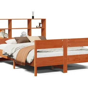 Bed met boekenkast zonder matras grenenhout wasbruin 160×200 cm Bed met boekenkast zonder matras grenenhout wasbruin 160×200 cm