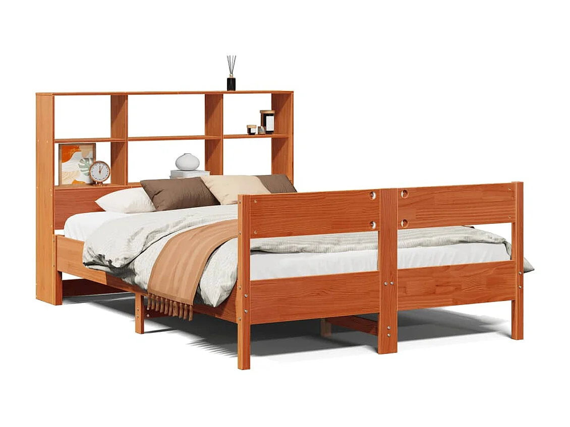 Bed met boekenkast zonder matras grenenhout wasbruin 160x200 cm