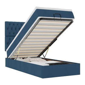 Bed met matras 90×200 cm stof blauw
