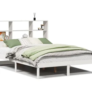 Bed met boekenkast zonder matras grenenhout wit 140×190 cm