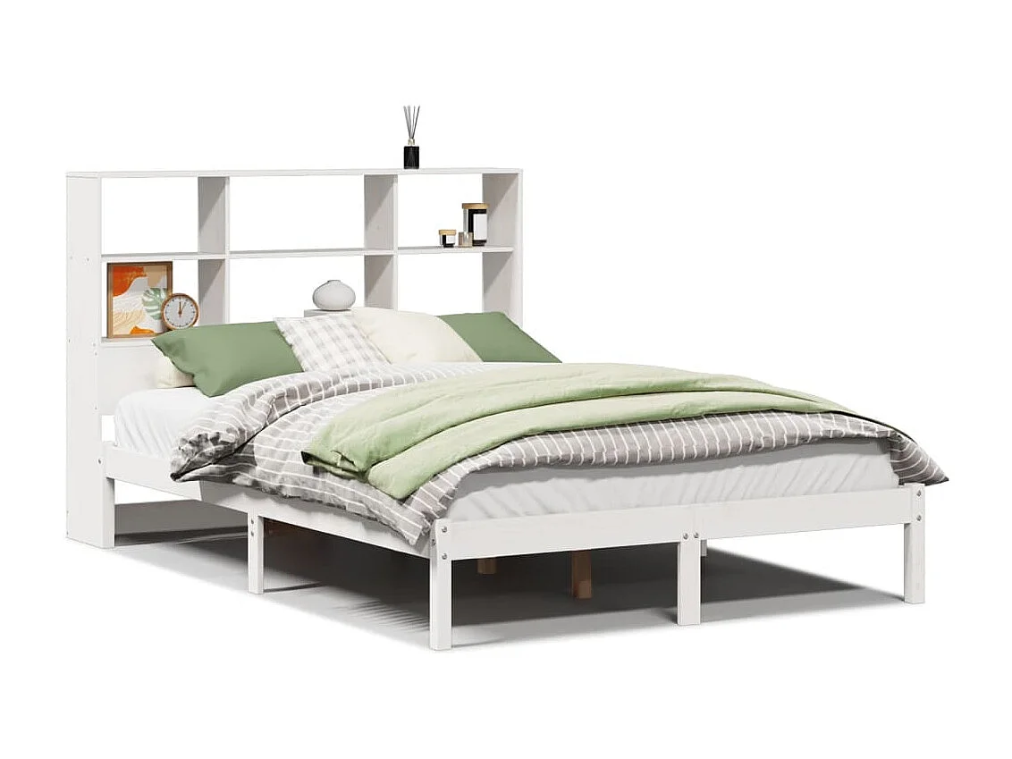 Bed met boekenkast zonder matras grenenhout wit 140x190 cm