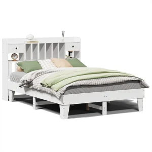 Bedframe zonder matras massief grenenhout wit 160×200 cm