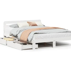 Bedframe zonder matras massief grenenhout wit 150×200 cm