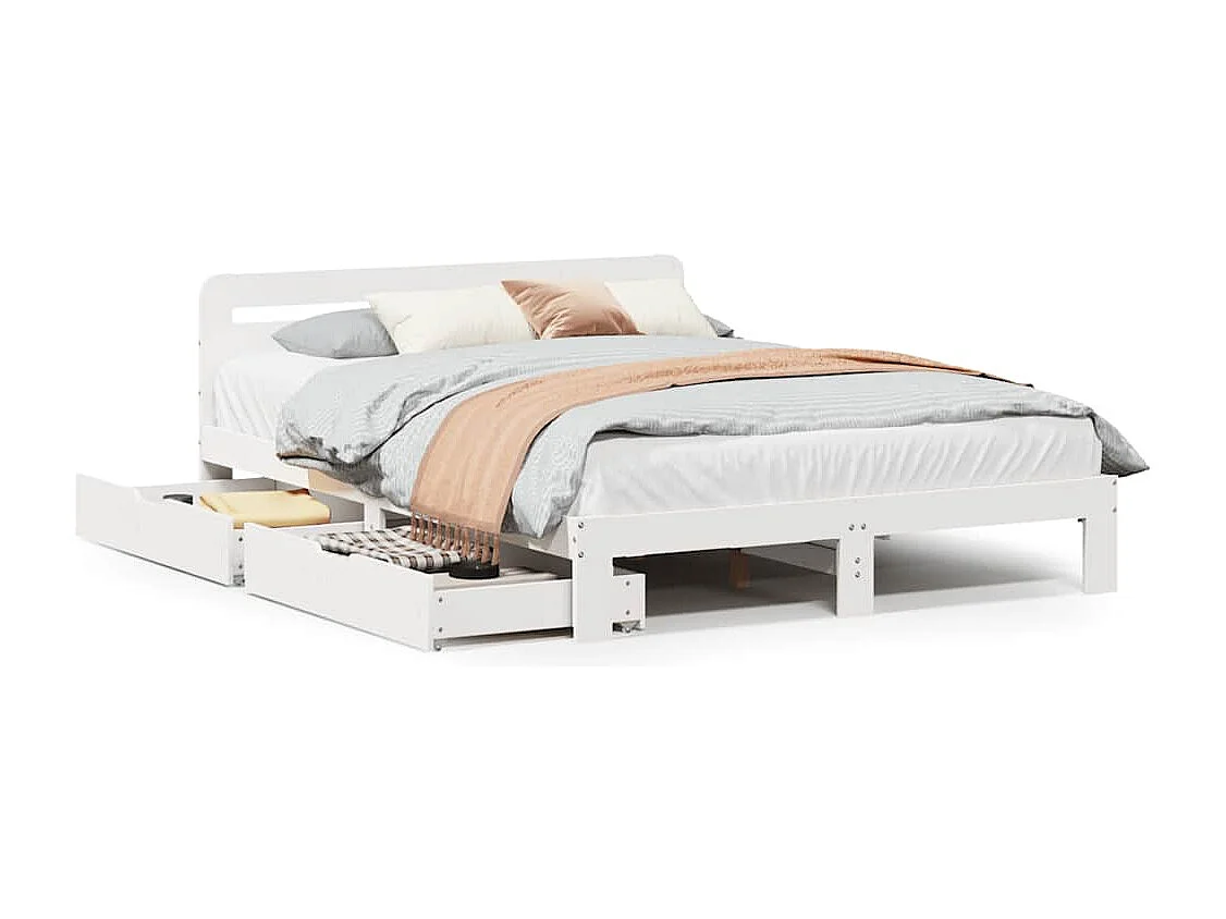 Bedframe zonder matras massief grenenhout wit 150x200 cm