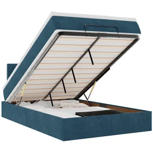 Bed poef met matras en LED's 120×190 cm fluweel donkerblauw