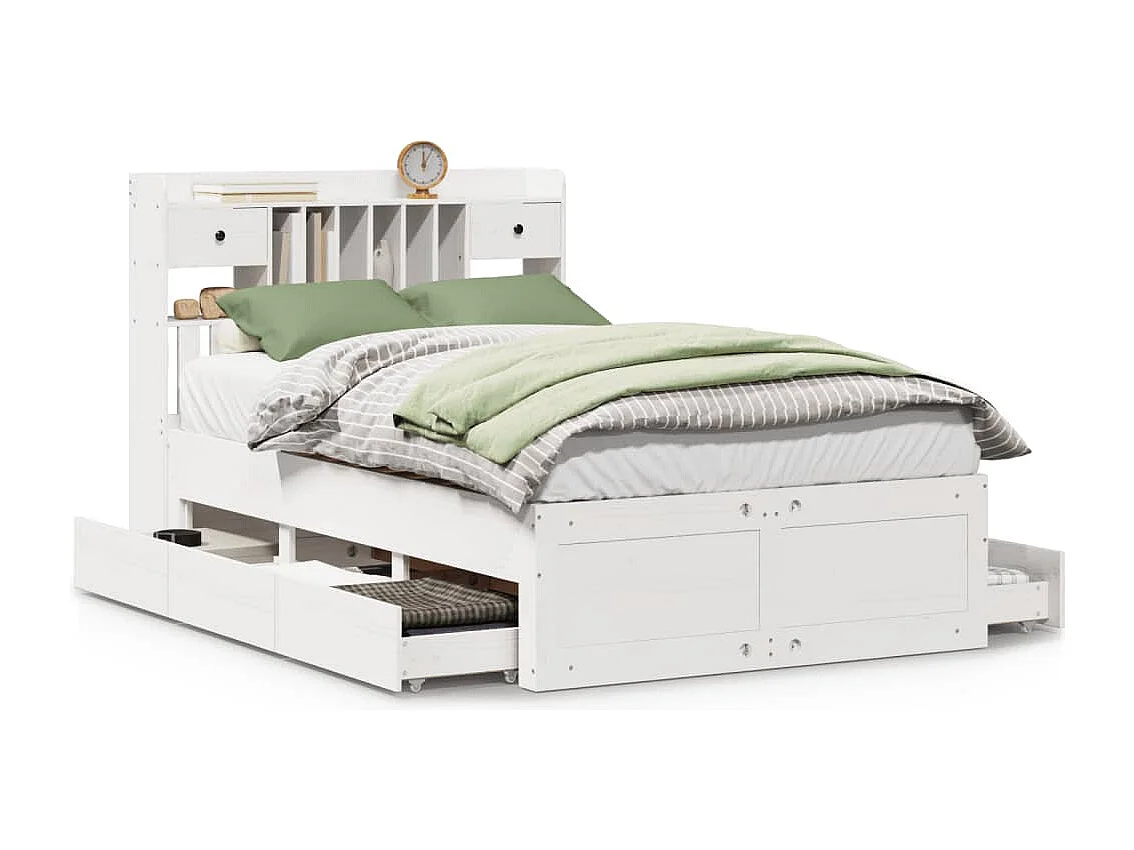Bed met boekenkast zonder matras grenenhout wit 135x190 cm
