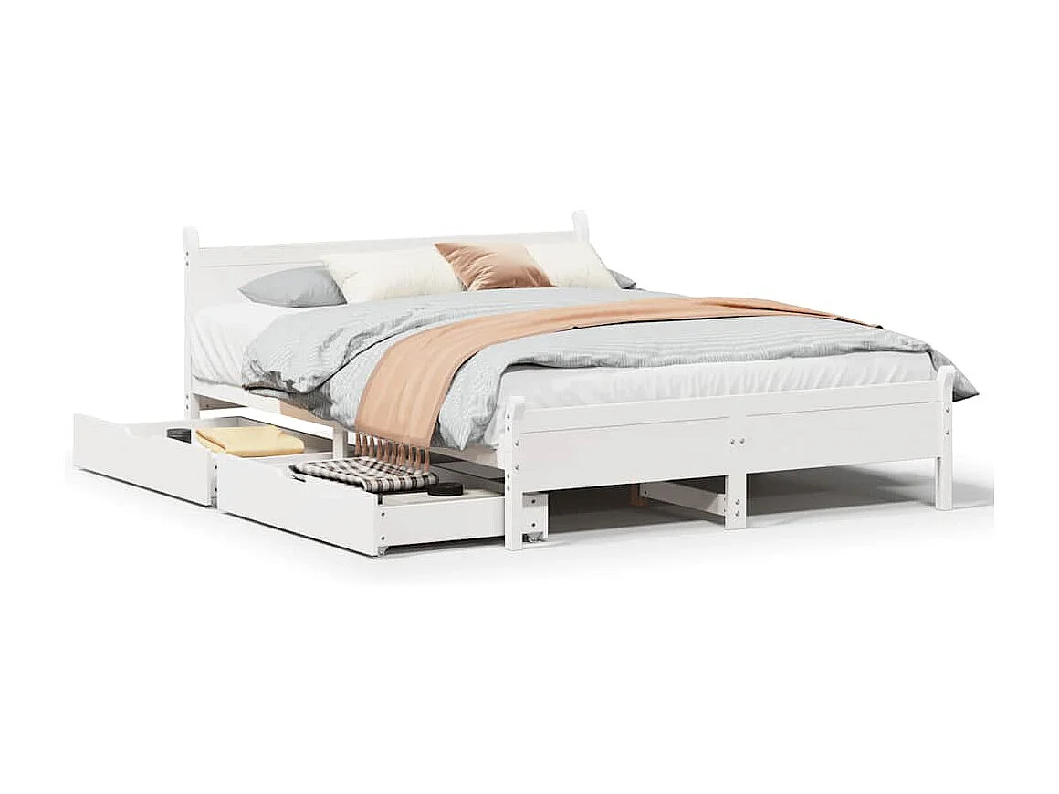 Bedframe zonder matras massief grenenhout wit 135x190 cm