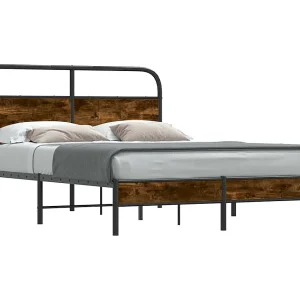 Bedframe zonder matras bewerkt hout gerookt eiken 140×200 cm Bedframe zonder matras bewerkt hout gerookt eiken 140×200 cm