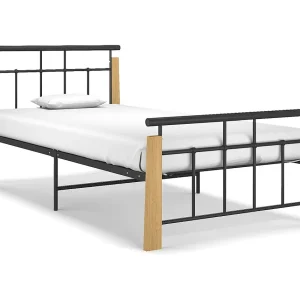 Bedframe metaal en massief eikenhout 100×200 cm Bedframe metaal en massief eikenhout 100×200 cm