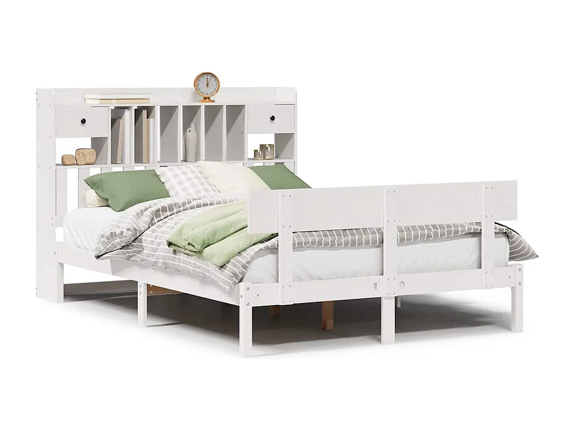 Bed met boekenkast zonder matras grenenhout wit 160x200 cm