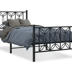 Bedframe met hoofd- en voeteneinde metaal zwart 90×200 cm