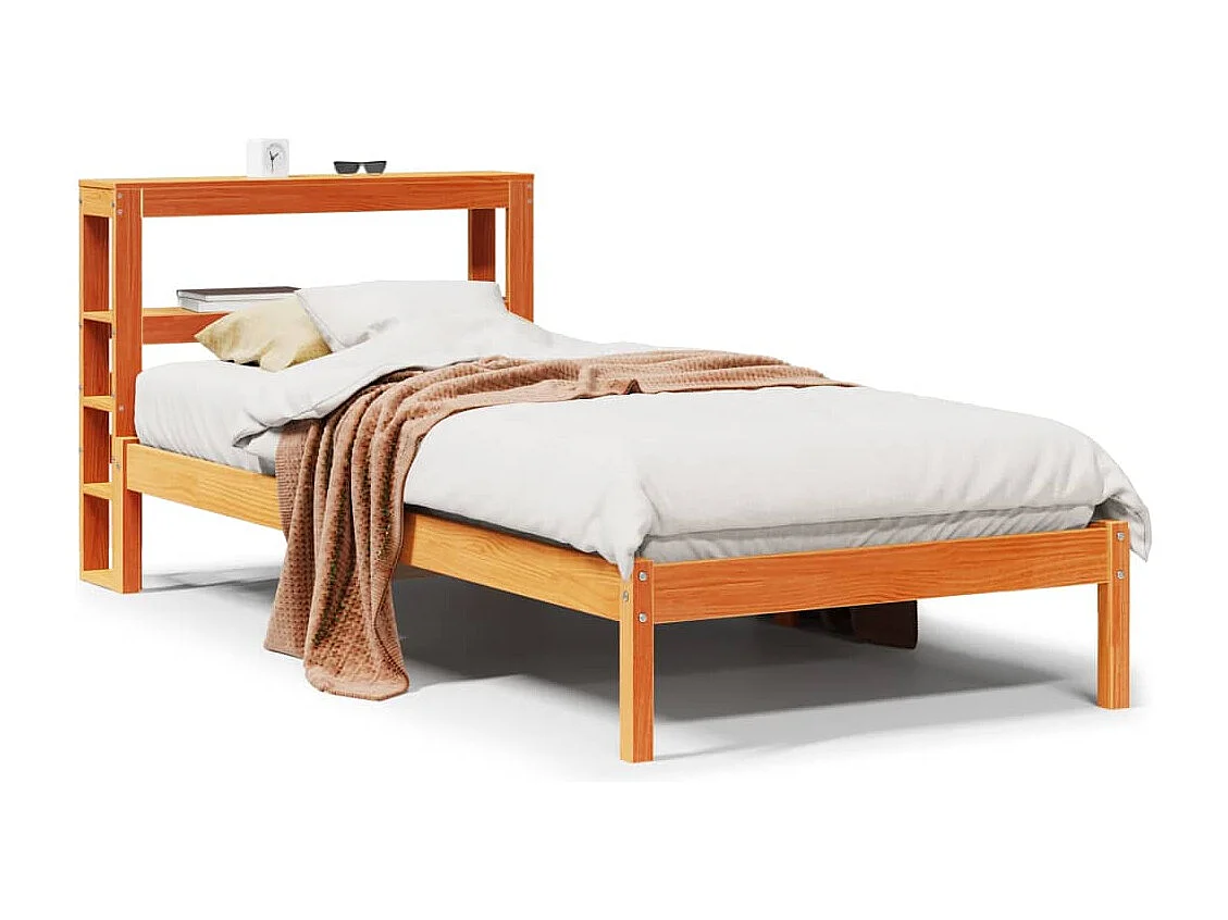 Bedframe met hoofdbord massief grenenhout wasbruin 100x200 cm