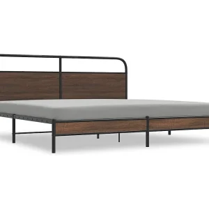 Bedframe zonder matras metaal bruin eikenkleur 183×213 cm Bedframe zonder matras metaal bruin eikenkleur 183×213 cm