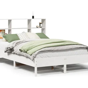 Bed met boekenkast zonder matras grenenhout wit 140×200 cm