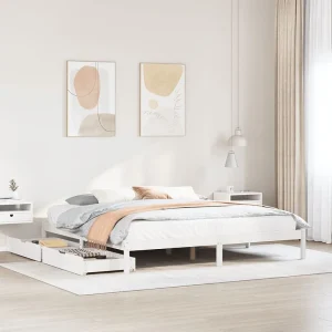 Bedframe zonder matras massief grenenhout wit 200×200 cm Bedframe zonder matras massief grenenhout wit 200×200 cm