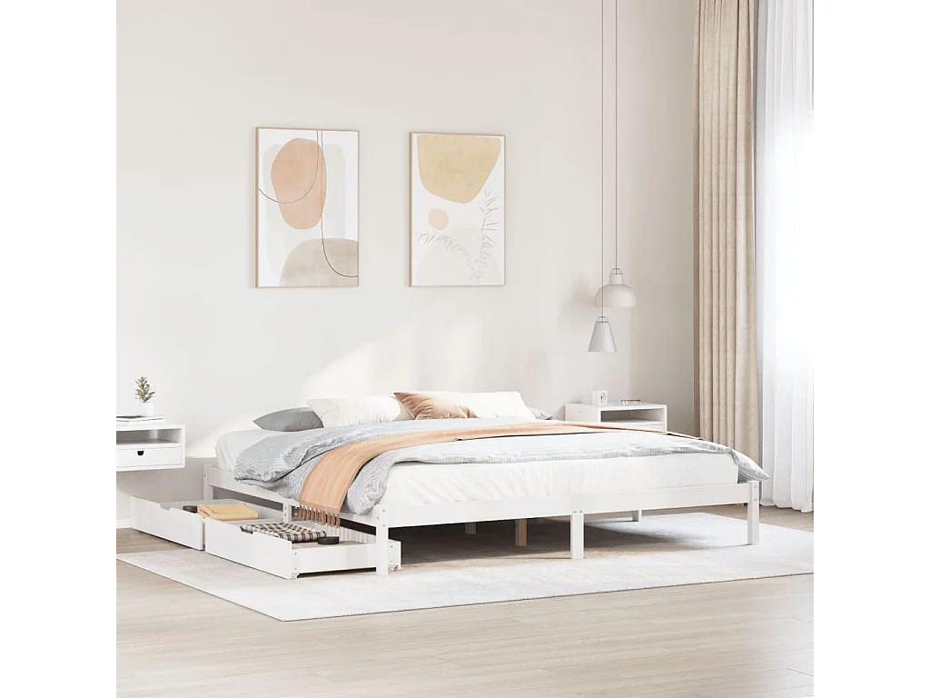 Bedframe zonder matras massief grenenhout wit 200x200 cm