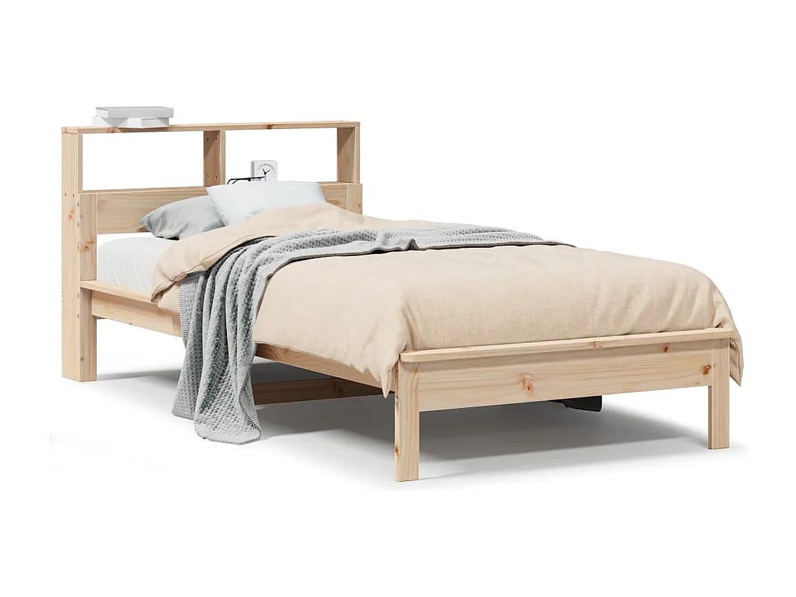 Bed met boekenkast zonder matras massief grenenhout 75x190 cm