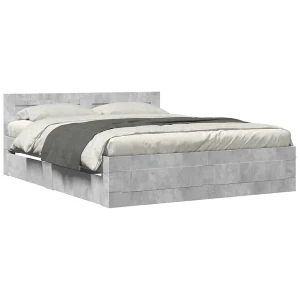 Bedframe met hoofdeinde bewerkt hout betongrijs 160×200 cm Bedframe met hoofdeinde bewerkt hout betongrijs 160×200 cm