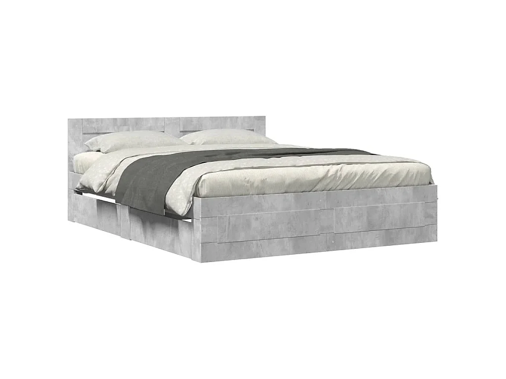 Bedframe met hoofdeinde bewerkt hout betongrijs 160x200 cm