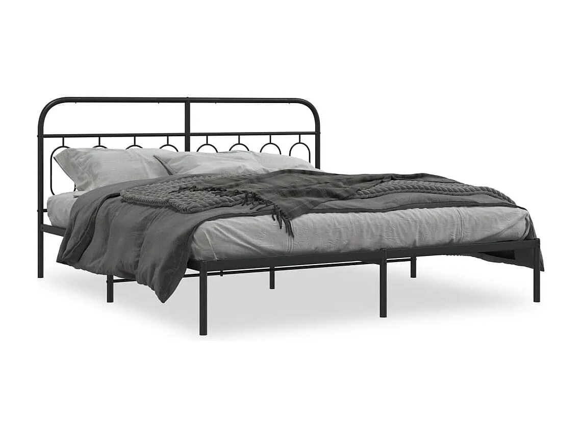Bedframe met hoofdbord metaal zwart 183x213 cm