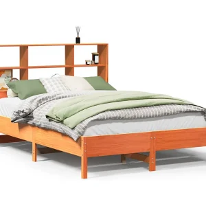 Bed met boekenkast zonder matras grenenhout wasbruin 140×190 cm Bed met boekenkast zonder matras grenenhout wasbruin 140×190 cm