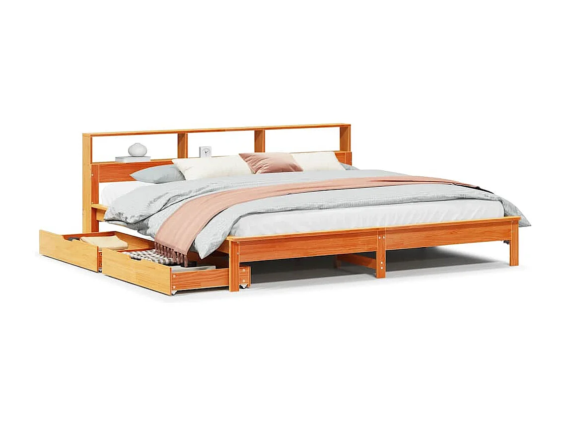 Bed met boekenkast zonder matras grenenhout wasbruin 180x200 cm