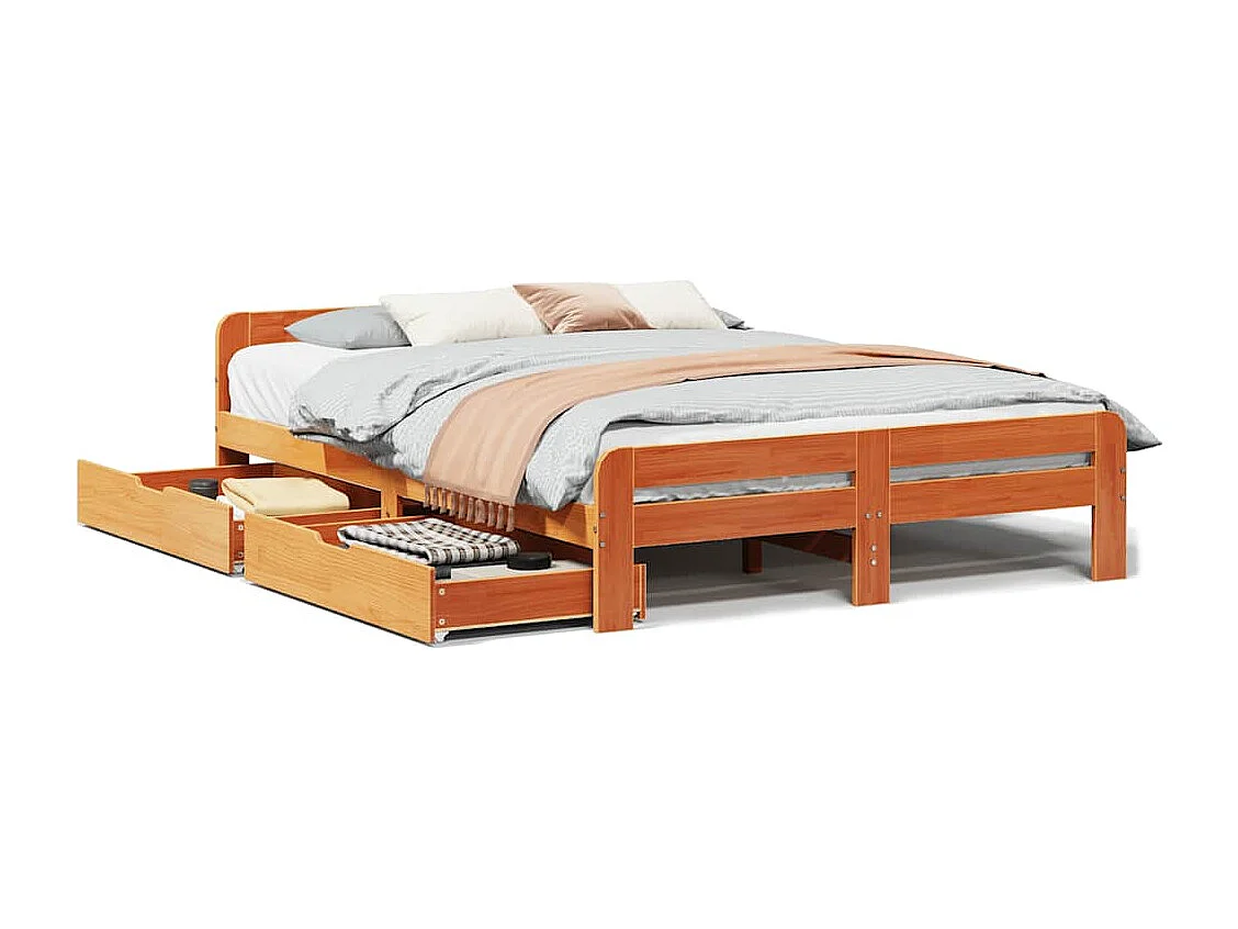 Bedframe zonder matras massief grenenhout wasbruin 150x200 cm