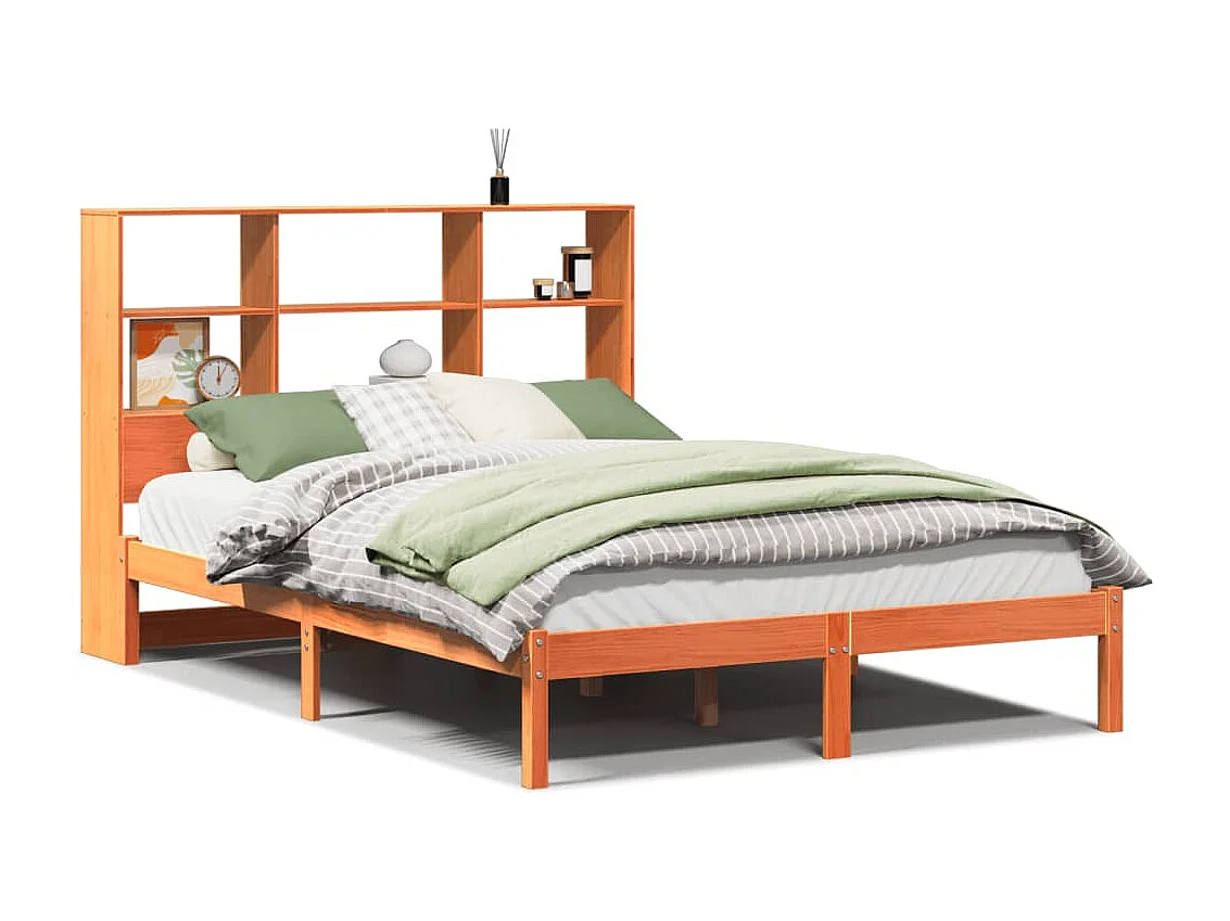 Bed met boekenkast zonder matras grenenhout wasbruin 150x200 cm