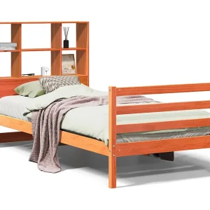 Bed met boekenkast zonder matras massief hout wasbruin 75x190cm Bed met boekenkast zonder matras massief hout wasbruin 75x190cm