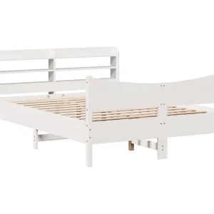 Bedframe met hoofdbord massief grenenhout wit 140×200 cm