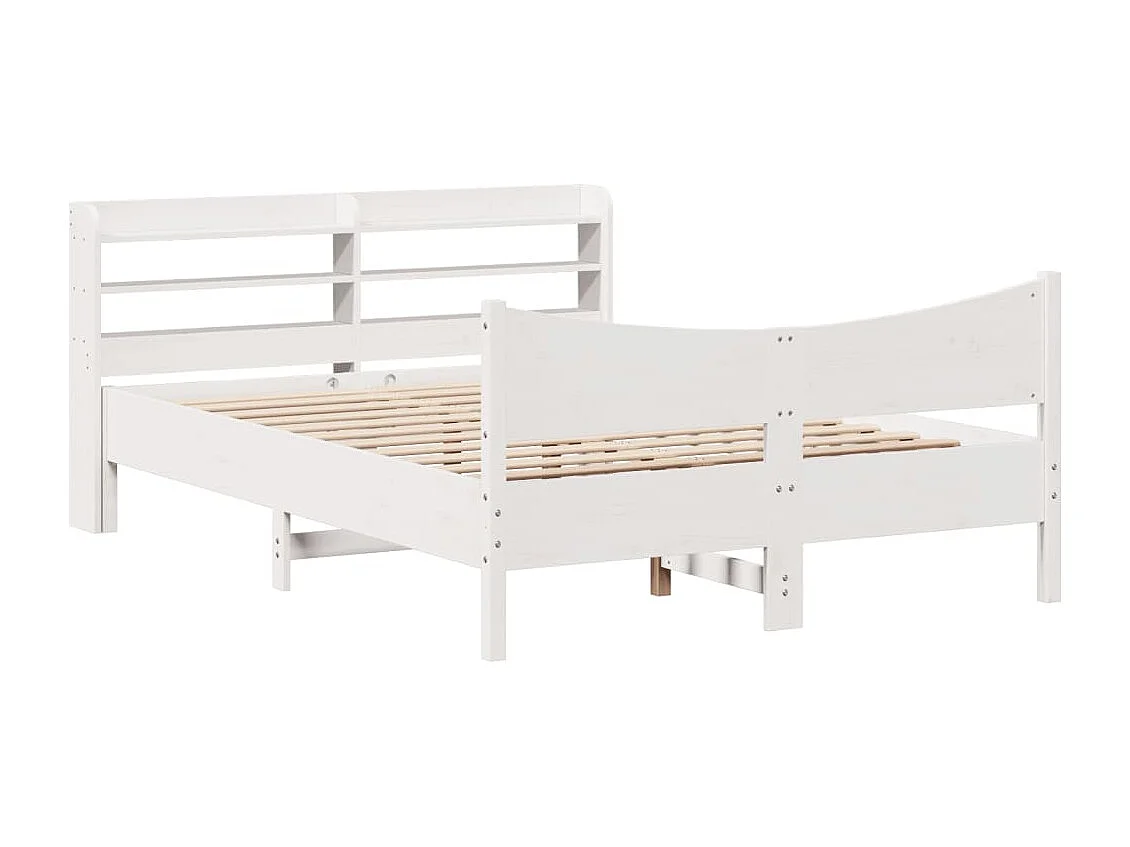 Bedframe met hoofdbord massief grenenhout wit 140x200 cm